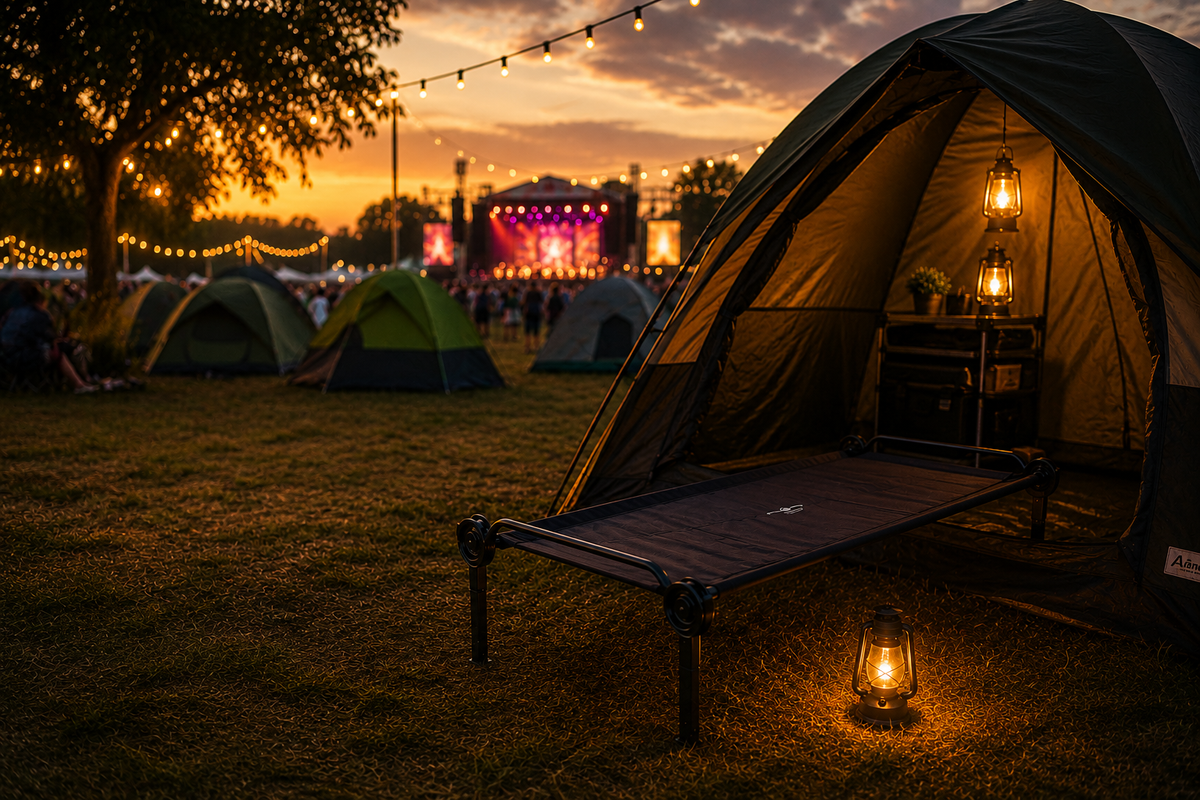 Comfortable festival camping setup