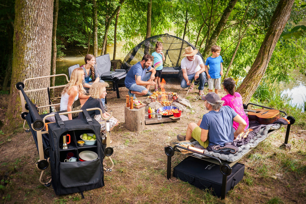 Organised Disc-O-Bed campsite setup